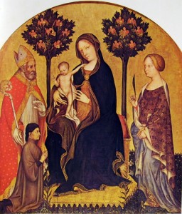 Madonna con il Bambino, i santi Niccolò e Caterina, e un donatore, cm. 131 x 113, Staatliche Museen di Berlino.