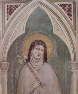 Giotto: Cappella Bardi, "Santa Chiara, " particolare, cm. 70 (opera autografa di Giotto).