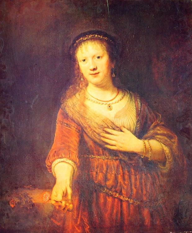 Rembrandt Harmenszoon Van Rijn: Ritratto di Saskia con garofano