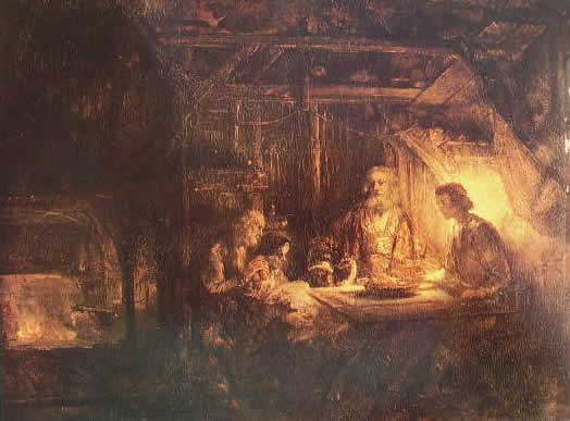 Rembrandt Harmenszoon Van Rijn: Filemone e Bauci visitati da Giove e Mercurio