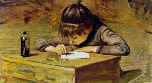 Telemaco Signorini: Bambina che scrive, cm. 14,8 x 26,8, Collezione privata, Firenze.