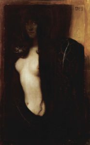 Franz von Stuck: Il peccato 1893, olio su tela, 95×60 cm, Neue Pinakothek, Monaco di Baviera